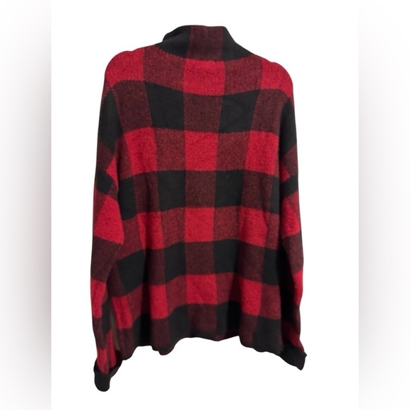 Tahari Women’s Buffalo Red Black Checkered Wool Blend Mock Neck Sweater size XL - Picture 2 of 9